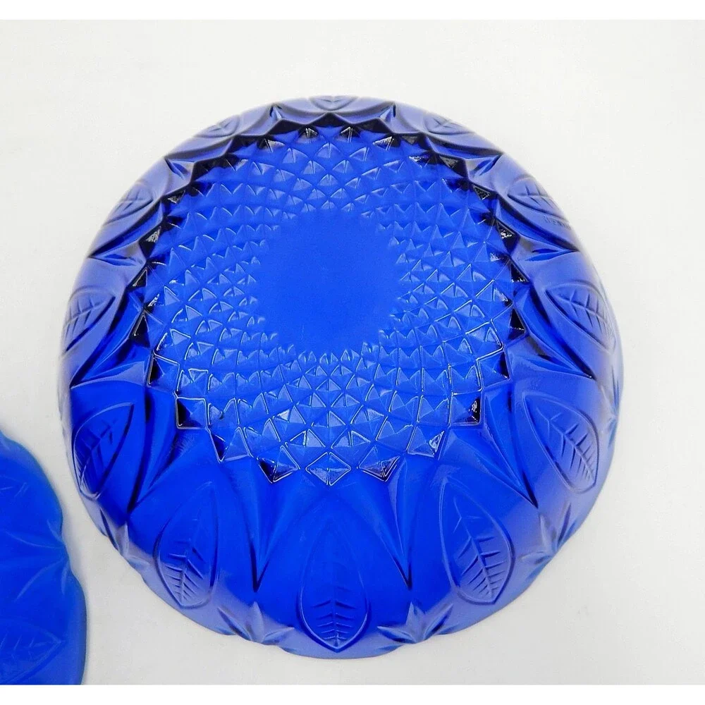 AVON Royal Sapphire Cereal Salad Bowls Cobalt Blue Leaf 6.5 Inch Glass Set of 4